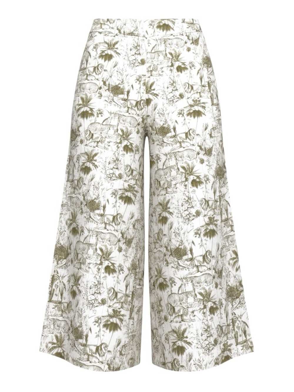 Rachel Zoe 100% Linen Wide Leg Pants  Jungle Toile Designer Insired Olive Cream